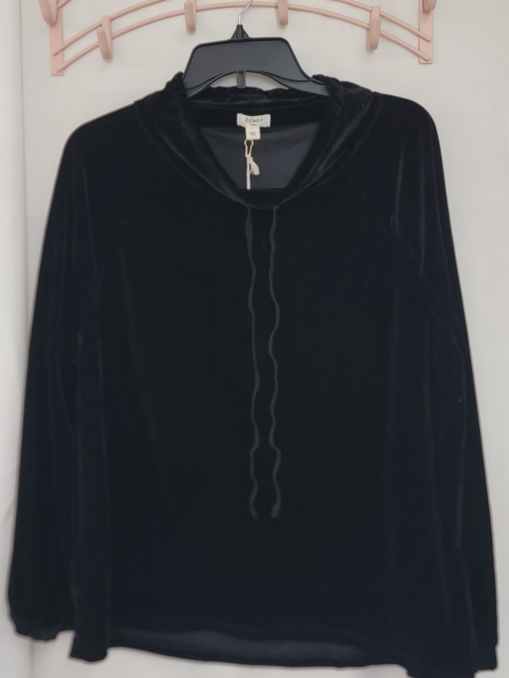 Dylan Black Velvet Hoodie Top - Women's